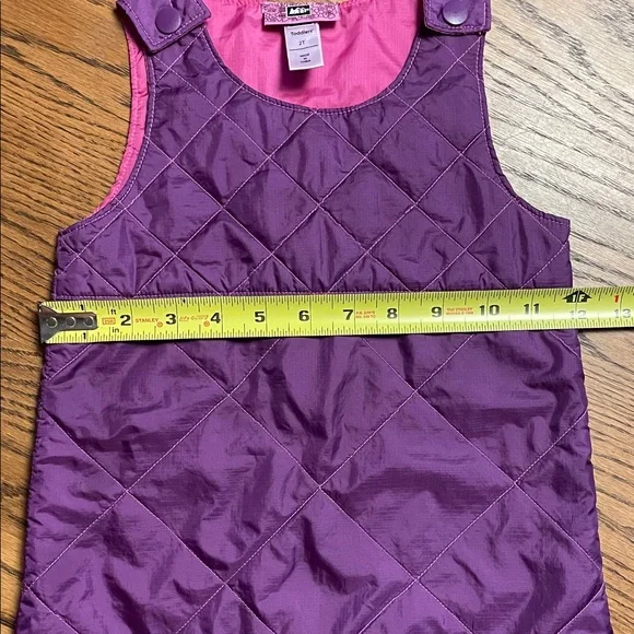 REI Purple quilted Dress, snap closure over the shoulders, size 2T, pink lining - Picture 4 of 9